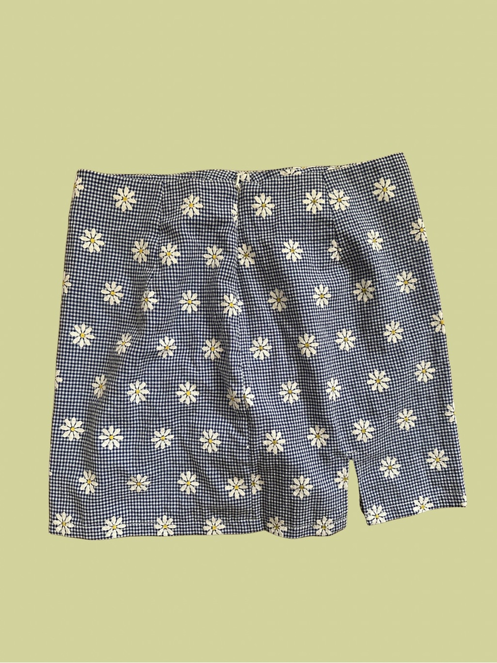GENERIC Blue Daisy Gingham Mini Skirt $19 SIZE LARGE Whimsy Spring Picnic Summer